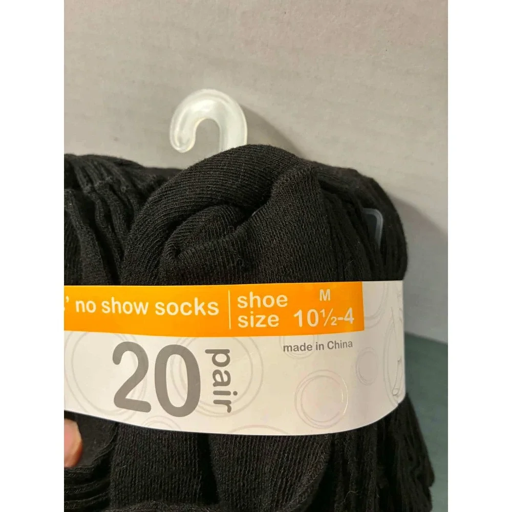 Wonder‎ Nation Boys No Show Socks Black 20 Pair Pack Size M 10.5-4 New